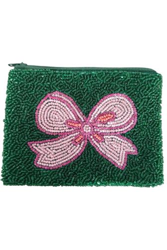 Etta Beaded Coin Purse EMERALD/ PINK