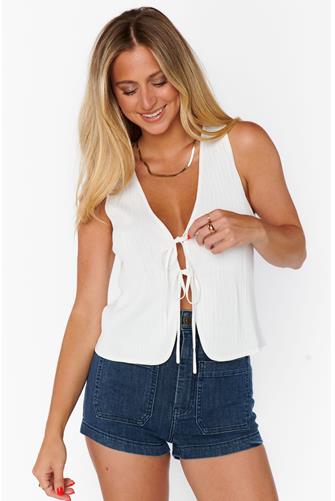 Time Out Tie Top WHITE RIB KNIT