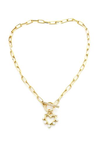 Beaded Heart Charm Necklace GOLD