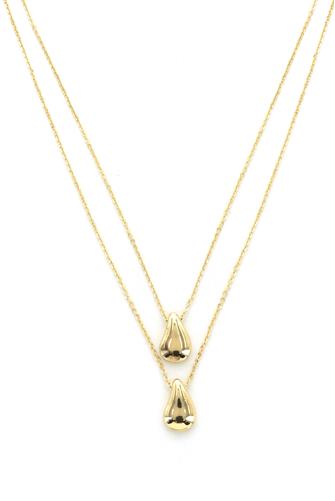 Set OF 2 Teardrop Pendant Necklaces GOLD