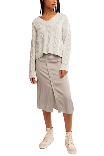 Washed Cable V Neck Seater PALE BLUE