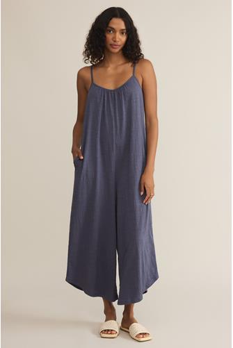 Textured Flared Jumpsuit WORN BLUE