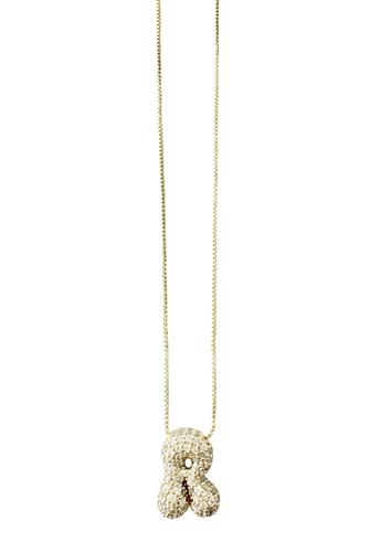 Pave Bubble Initial Necklace R GOLD