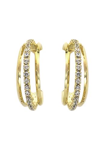 Gold Crystal Triple Huggie Post Earrings GOLD