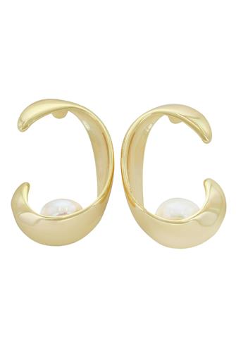 Gold Pearl Basket Hoop Earrings GOLD
