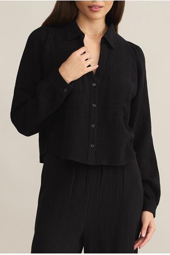 Campo Button Up Guaze Top BLACK