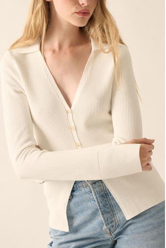 Carla Long Sleeve Ribbed Top OFF WHITE
