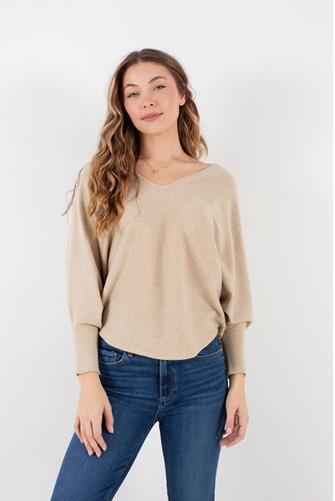 Dolman V-Neck Sweater LT KHAKI