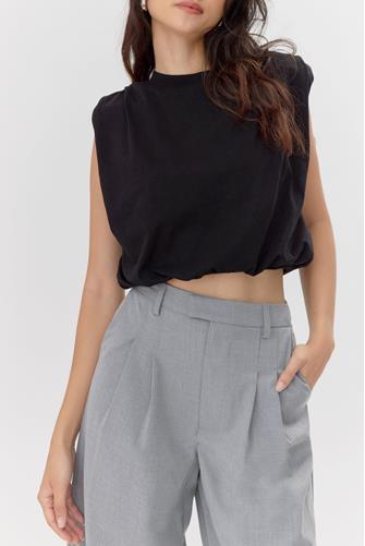 Alisa Padded Shoulder Jersey Bubble Top Black