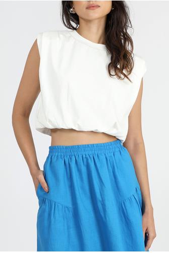 Alisa Padded Shoulder Jersey Bubble Top White