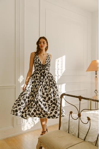 Laurel Midi Dress IVORY BLACK