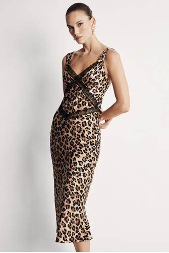 Emory Printed Satin Slip Dress Leopard