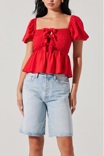 Darlene Puff Sleeve Top RED