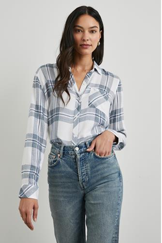 Hunter Plaid Button Down WHITE INDIGO MELANGE