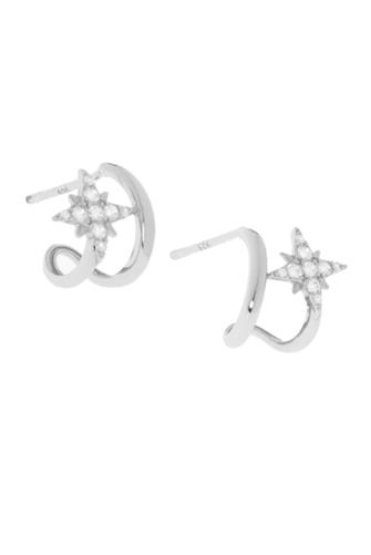Cz Star Twin Hoops Post Earring SILVER