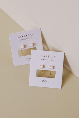 White Opal Huggie GOLD