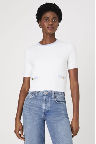 Short Sleeve Sweater With Contrast SUMMER WHITE SKY BLUE