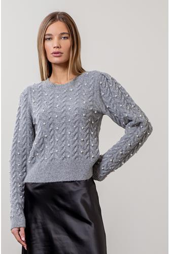 Pearl Detail Long Sleeve Sweater GREY