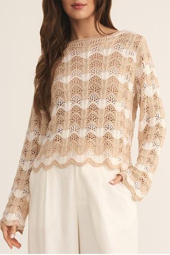 Azura Stripe Crochet Sweater PANNA COTTA