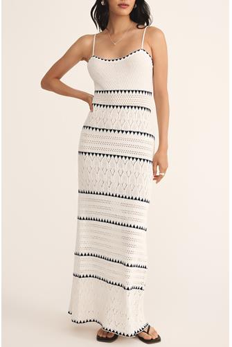 Catamaran Striped Maxi Dress WHITE