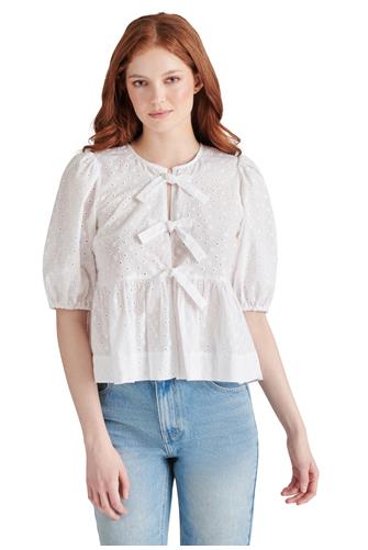 Paula Top Puff Sleeve Tie Front COTTON EYELET