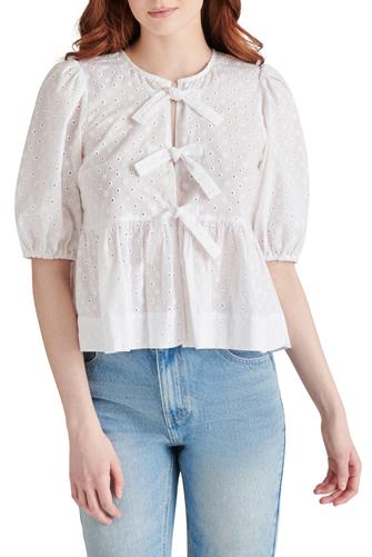 Paula Top Puff Sleeve Tie Front COTTON EYELET