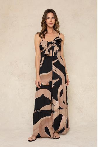 Wide Leg Printed Jumpsuit BLACK/NATURAL