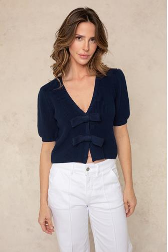 Elaine Puff Sleeve Tie Front Cardi DARK BLUE