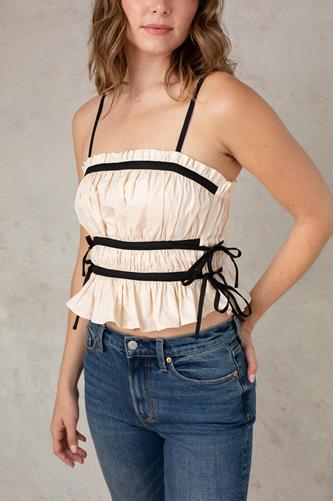 Madeline Side Tie Top WHITE BODY/BLACK TIES