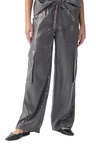Pull On Sequin Cargo Pant GUNMETAL