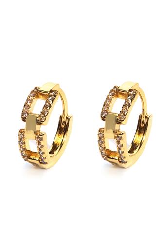 Teeny Hoop Pave Link Huggies GOLD
