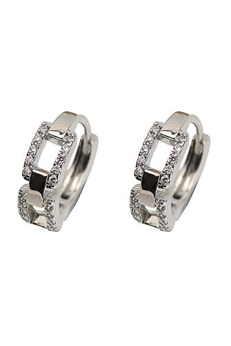 Teeny Hoop Pave Link Huggies SILVER