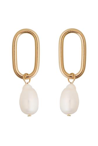 Gold Open Oval Pearl Earrings GOLD