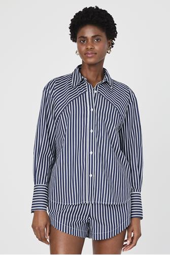 Alexis Poplin Angled Yoke Stripe Shirt MARINE-SUMMER WHITE