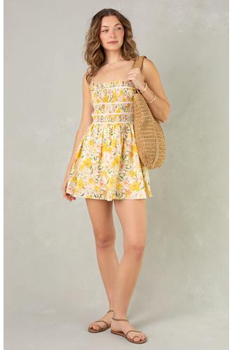 Smocked Fit And Flare Mini Dress CREAM YELLOW