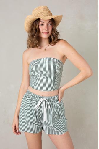 Poplin Woven Strapless GREEN MULTI