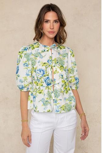 Susy Tie Front Poplin Blouse AZURE HYDRANGEA