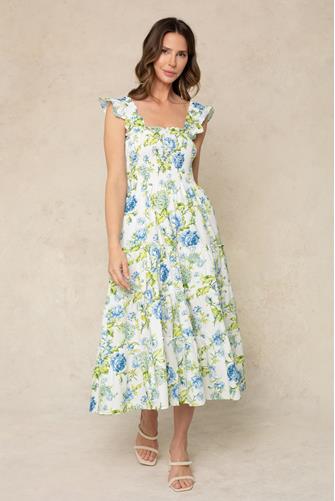Calypso Smocked Maxi Dress AZURE HYDRANGEA