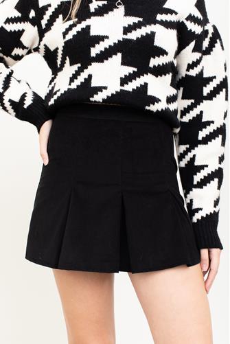 Corduroy Pleated Tennis Skirt BLACK