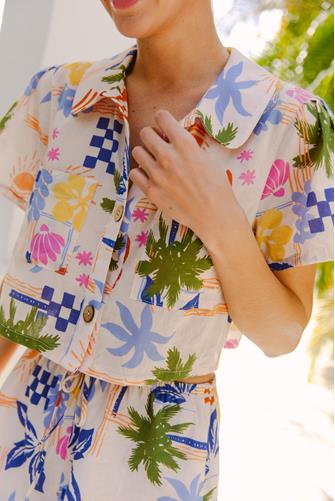 Cait Beach Print Button Down BEACH