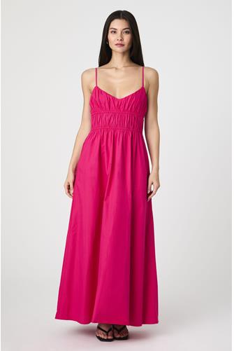 Poplin Ruched Maxi Dress CERISE PINK