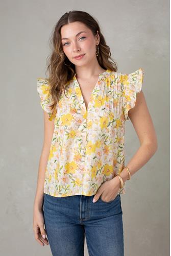 Stacey Printed Sleeveless Blouse CREAM YELLOW