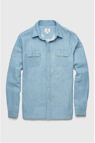 Zhu Chambray Double Gauze 2 Pocket Shirt BLUE