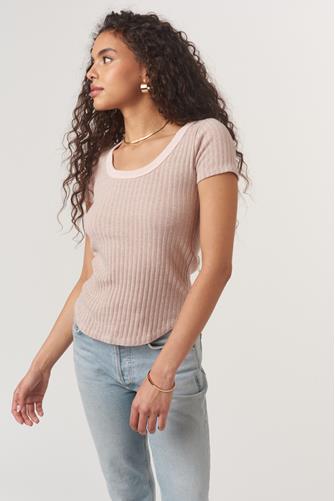 Julie Scoop Neck Sweater Rib Tee CAMEO ROSE