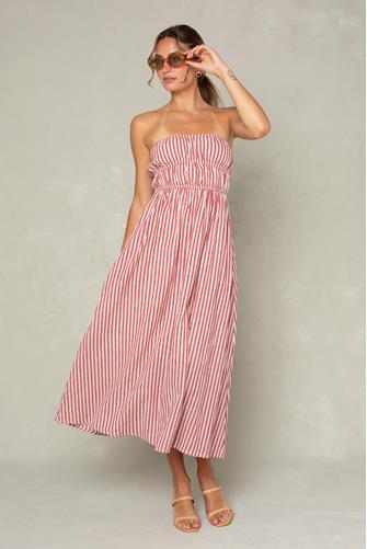 Peyton Strapless Midi Dress RED MULTI
