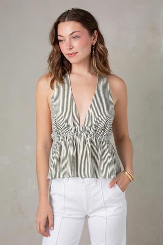 Mira Halter Top SAGE GREEN STRIPE