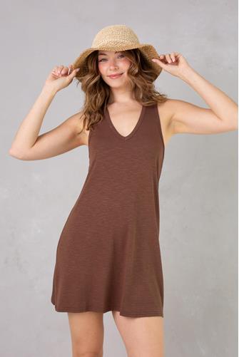 Zoey Slub Tank Mini Dress Coverup BROWN
