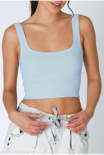 Chevron Rib Crop Top BREEZY BLUE