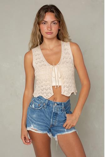 Betsy Crochet Tie Front Vest OFF WHITE