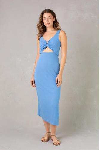 Leila Rib Knit Cutout Maxi Dress ISLAND BLUE